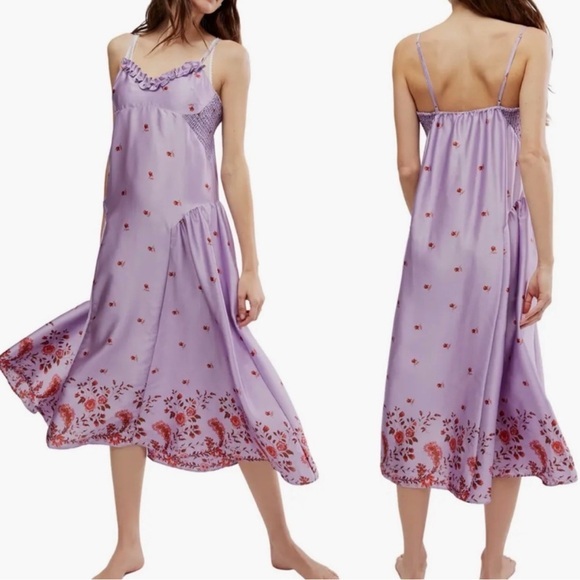 Free People Dresses & Skirts - Free People Lavander Floral Slip Dress Size Small